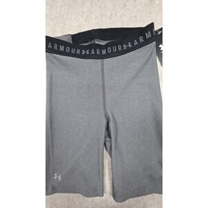 UNDER ARMOUR Women's HeatGear Armour Middy Shorts  Black/Metallic Silver Size XS